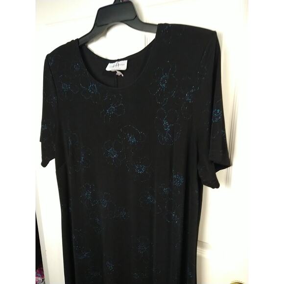 Los Angeles Woman 18 Maxi Dress Black Aqua Floral Short Sleeve Sheath Classy... - Picture 2 of 9